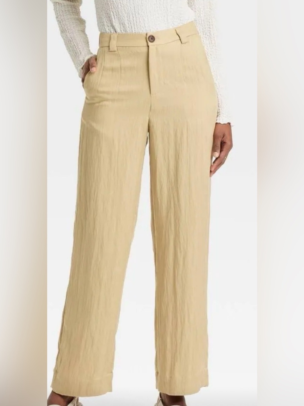 Women's High-Rise Wide-Leg Pants in Beige